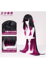 1/3 Delusion Genshin Impact Columbina Black Rose Pink Highlighted Cosplay Wig
